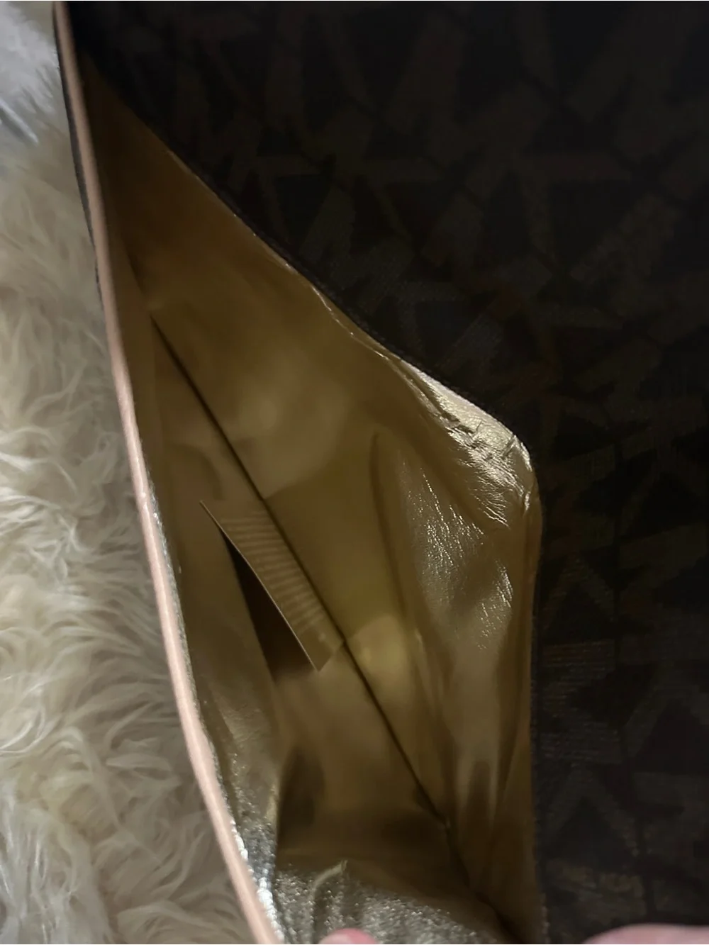 Michael Kors Brown MK Logo Envelope Clutch with Gold Plate
